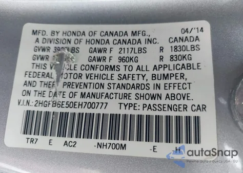 2014 Honda Civic Si из США, поврежденный, VIN 2HGFB6E50EH700777